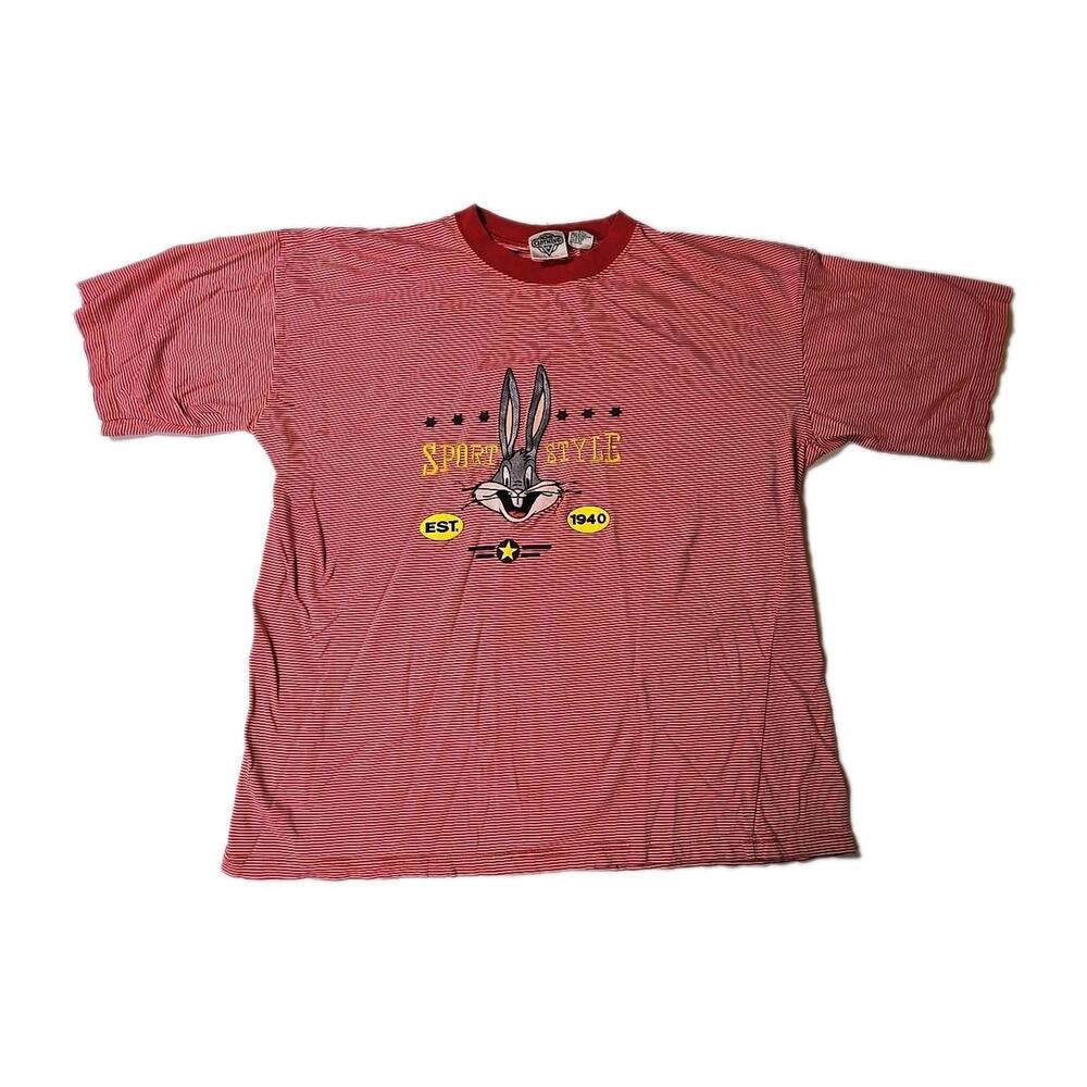 Vtg Acme Clothing Co - Red Striped Looney Toons Bugs Bunny T Shirt - Mens XL